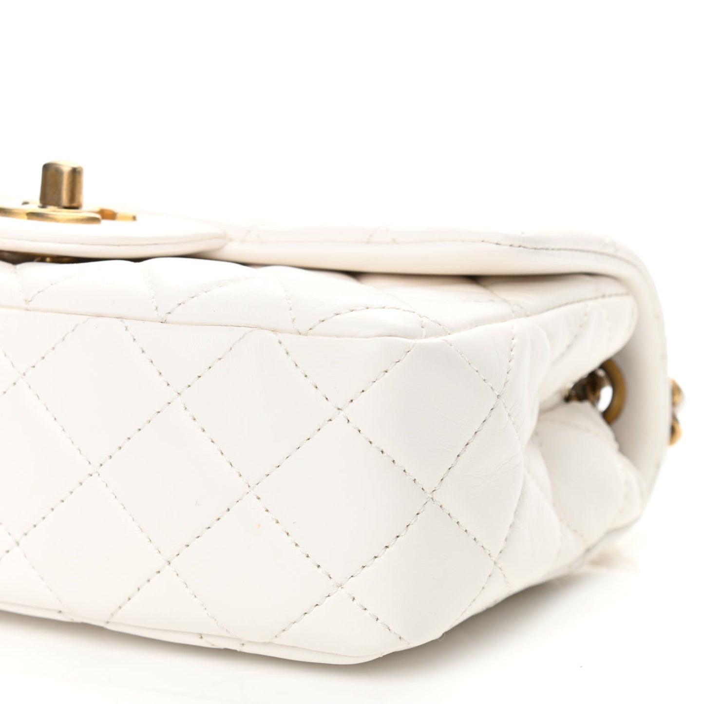 Lambskin Quilted Mini Rectangular Pearl Crush Flap White