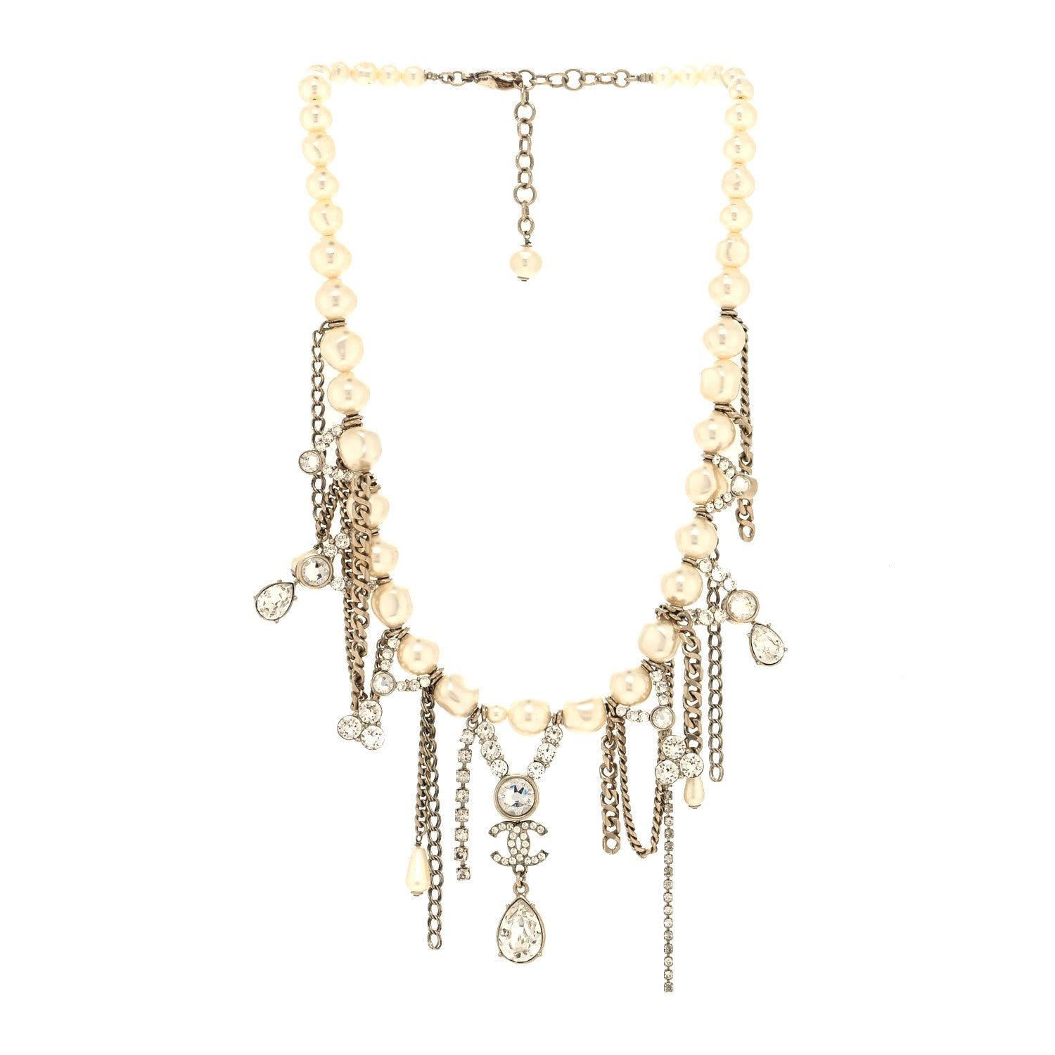 Chanel Pearl Crystal CC Dangle Short Necklace Gold 3 of 5