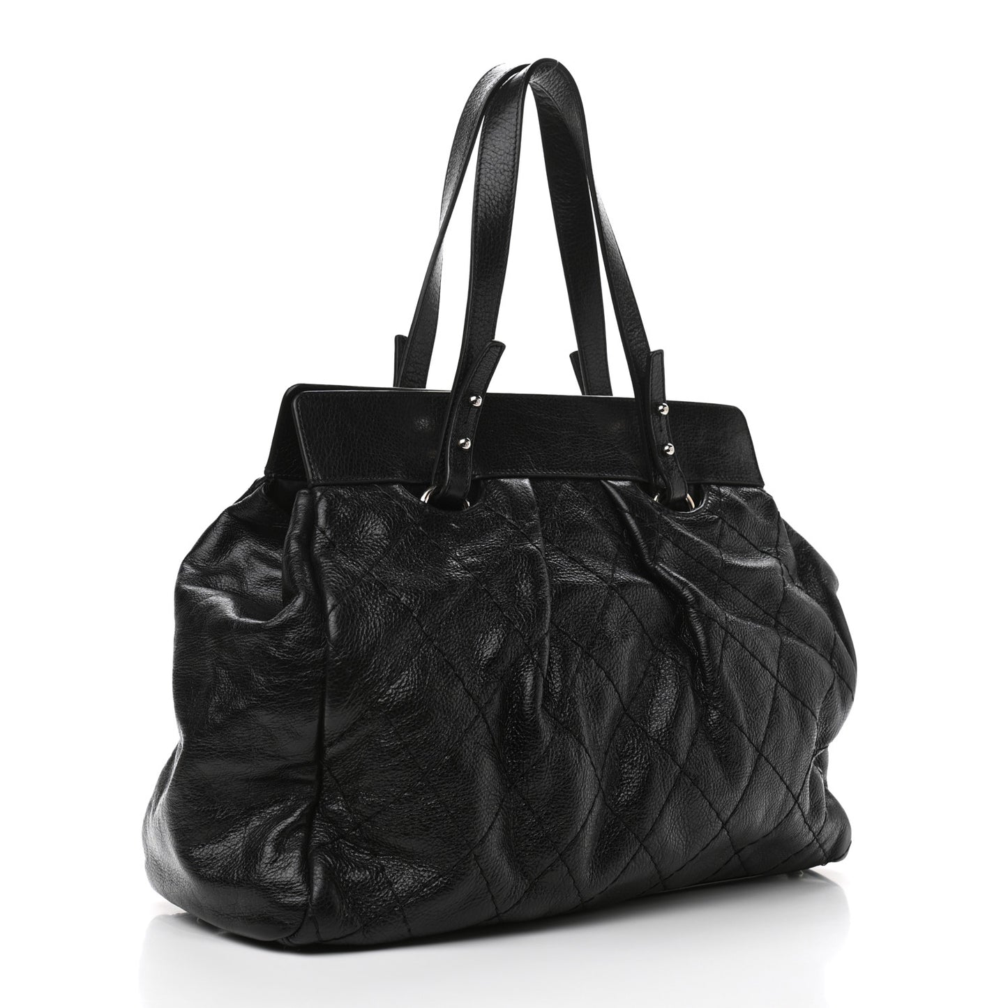 Glazed Calfskin Large On The Road Large Frame Tote Black