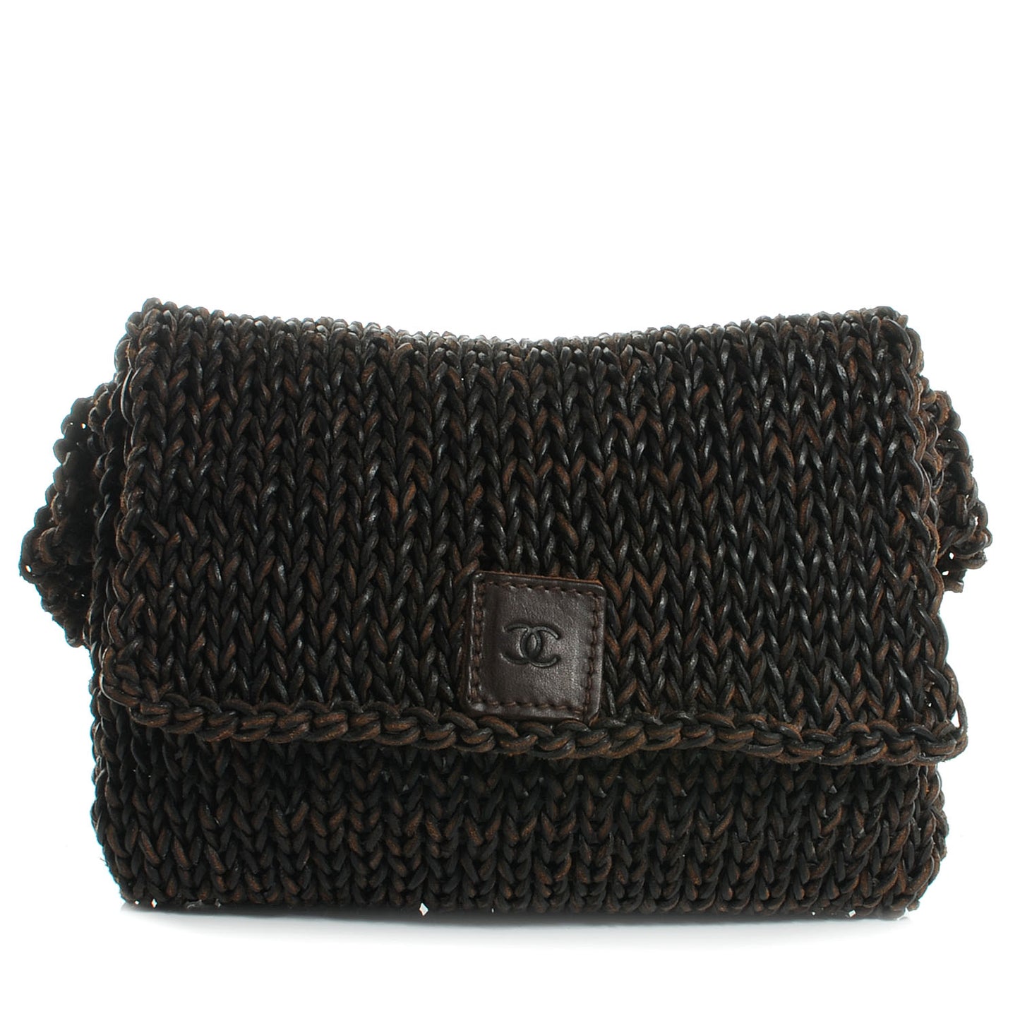 Knitted Leather Waist Belt Bag Brown