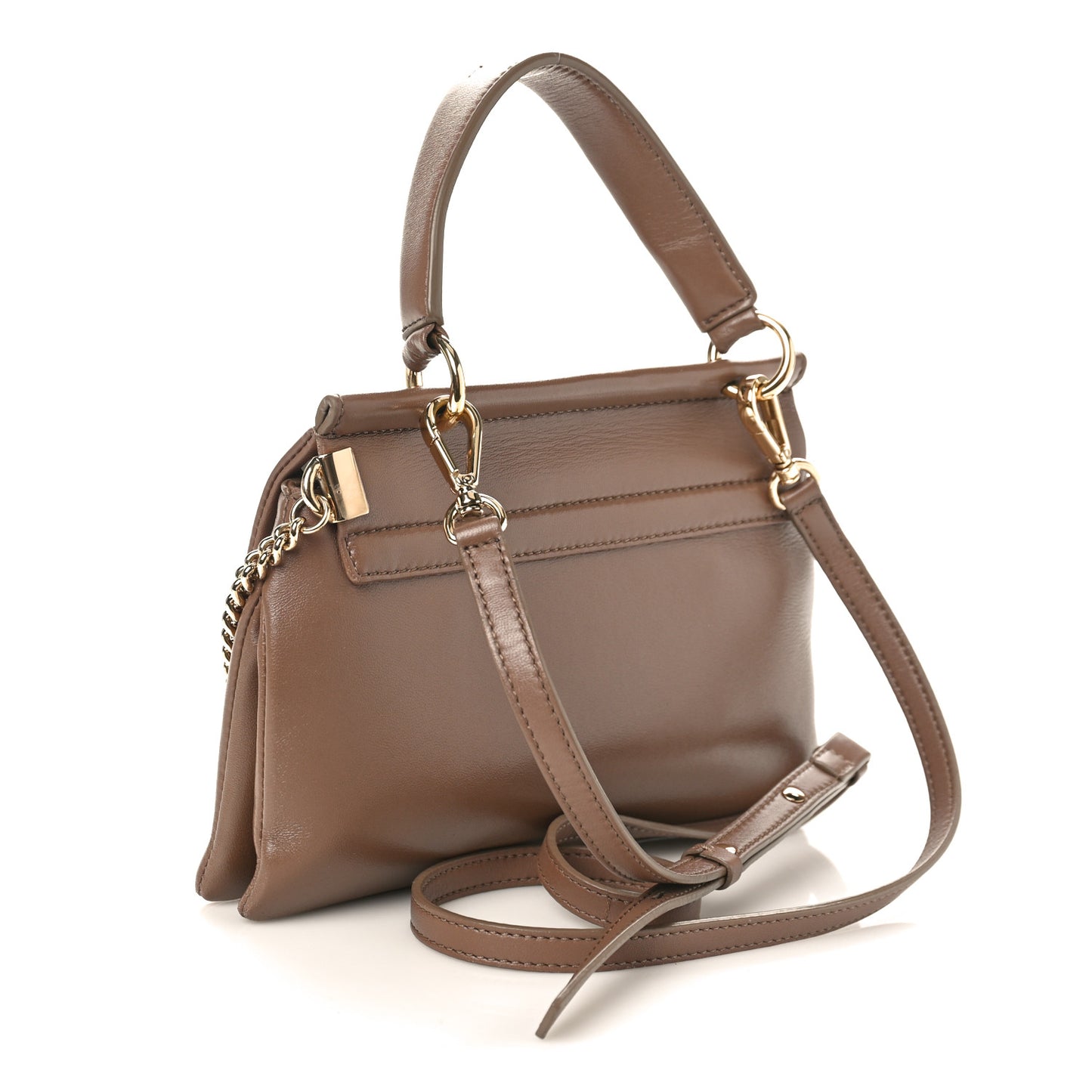 Lambskin Small Faye Top Handle Bag Brown