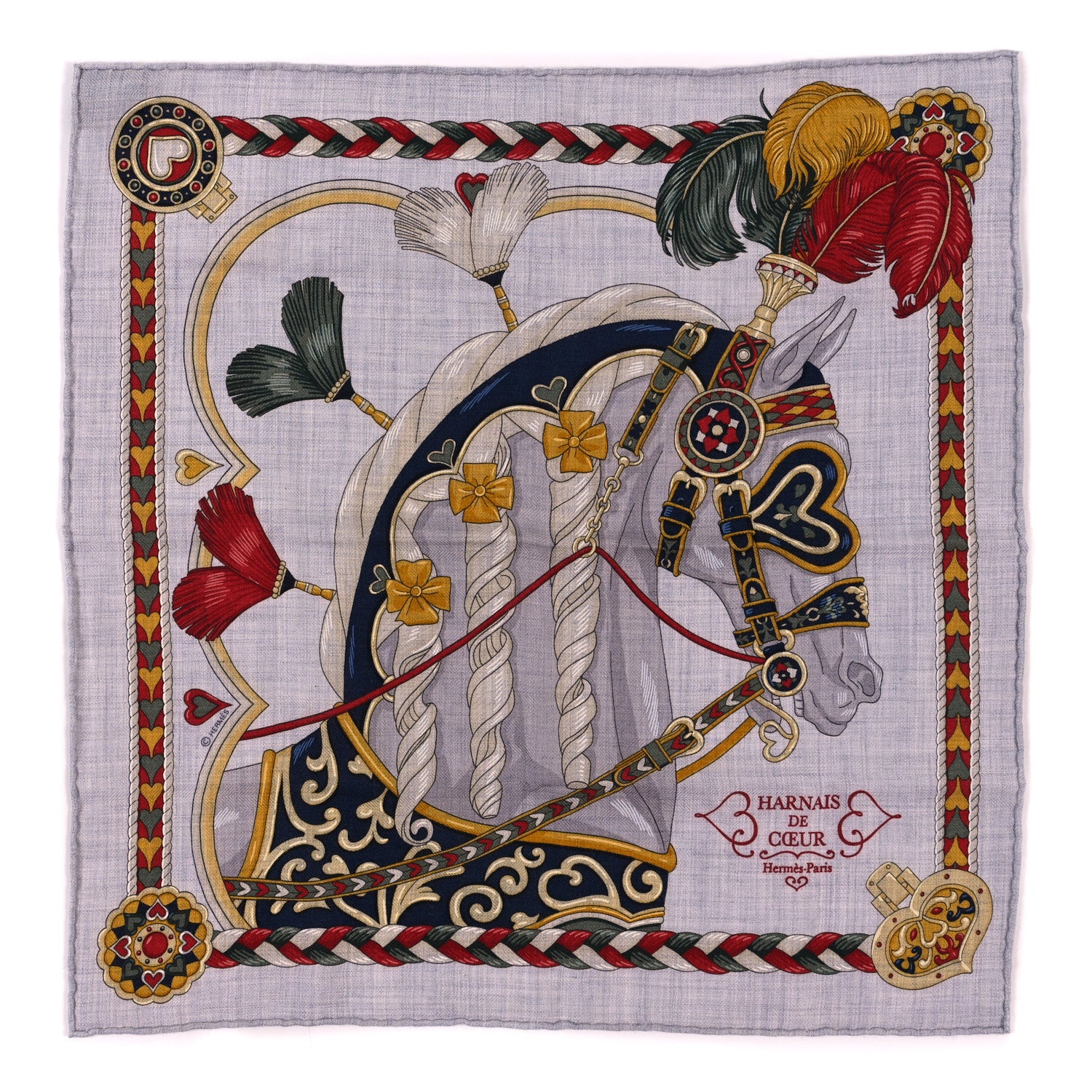 Hermes Cashmere Silk Harnais De Cour Scarf 45 1 of 3