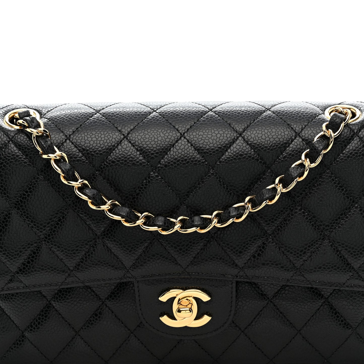 Caviar Quilted Medium Double Flap Black