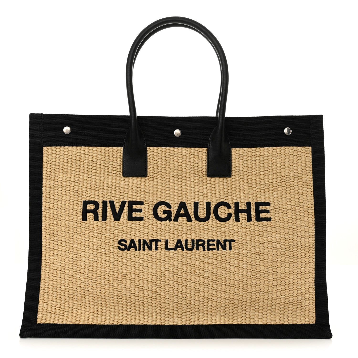 Saint Laurent Raffia Linen Calfskin Rive Gauche Tote Naturale Black 1 of 11