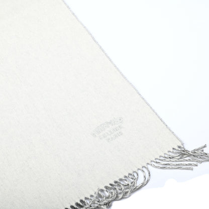 Hermes Cashmere Fringe Double Face Stole White Gris 4 of 4