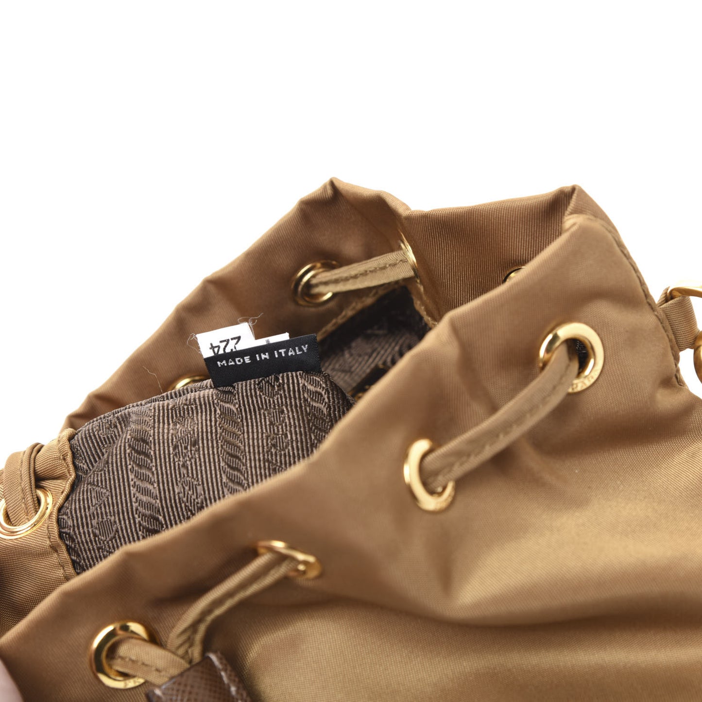 Saffiano Tessuto Nylon Bucket Wristlet Tabacco