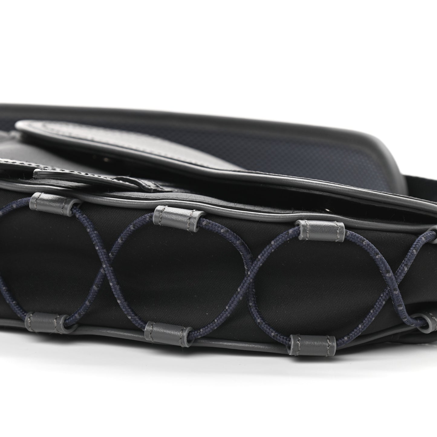 X SACAI Grained Calfskin Technical Fabric Mens Saddle Bag Black