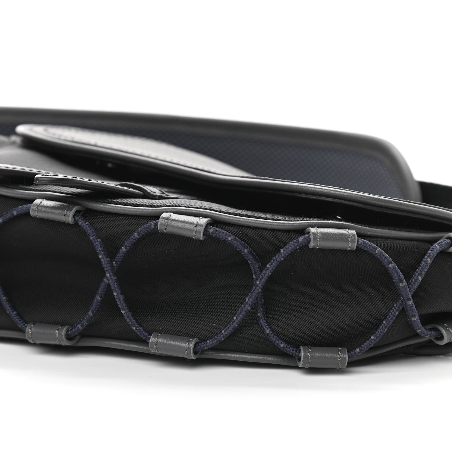 Christian Dior X SACAI Grained Calfskin Technical Fabric Mens Saddle Bag Black 6 of 9