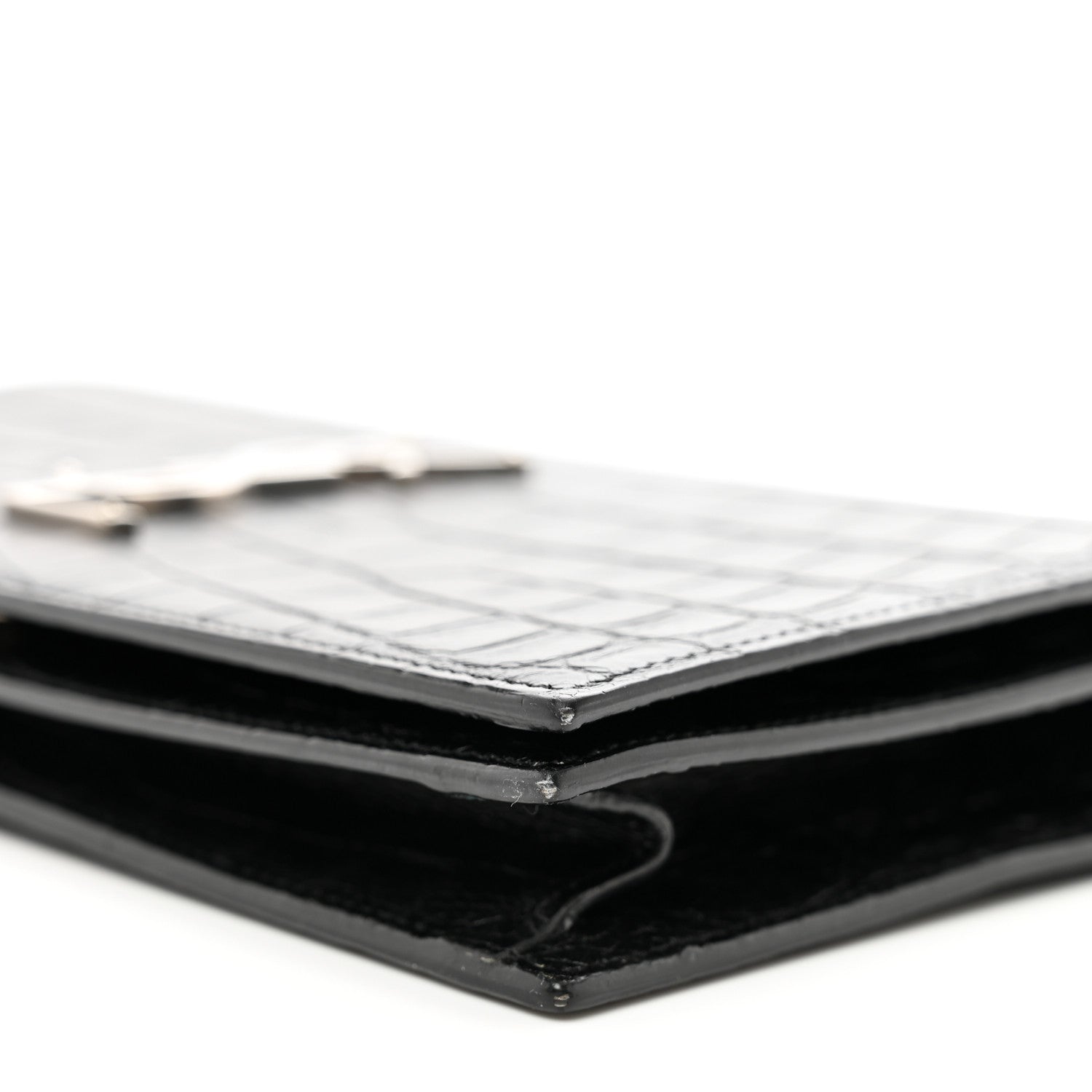 Saint Laurent Calfskin Crocodile Embossed Classic Kate Monogram Clutch Black 9 of 9