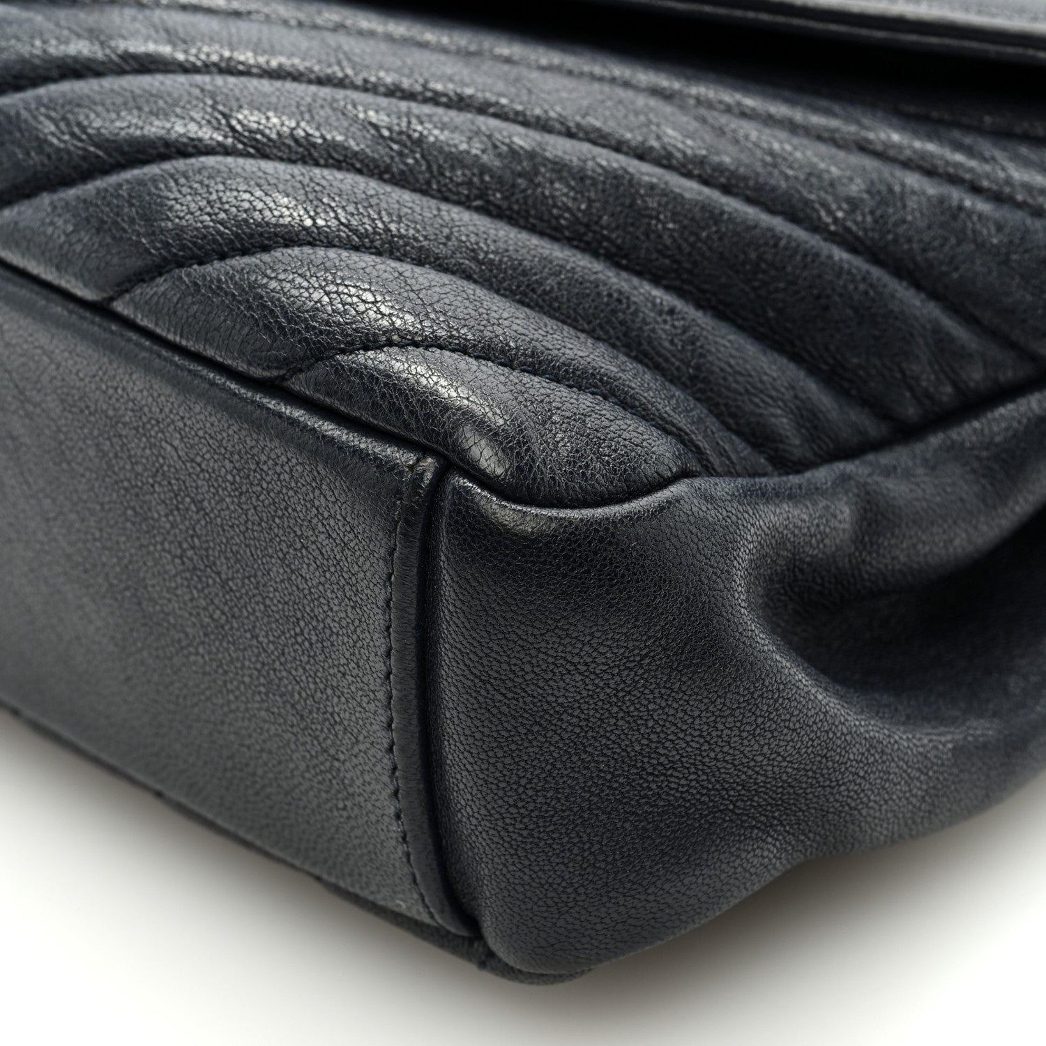 Saint Laurent Sheepskin Matelasse Chevron Monogram Medium College Bag Deep Marine 8 of 8