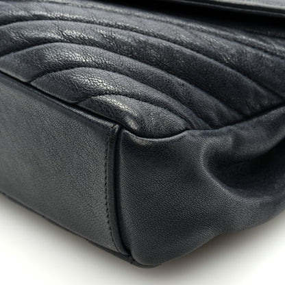 Saint Laurent Sheepskin Matelasse Chevron Monogram Medium College Bag Deep Marine 8 of 8
