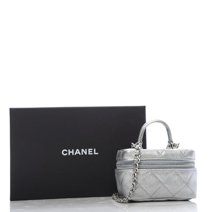 Chanel Metallic Caviar Quilted Mini Top Handle Vanity With Chain Silver 10 of 10