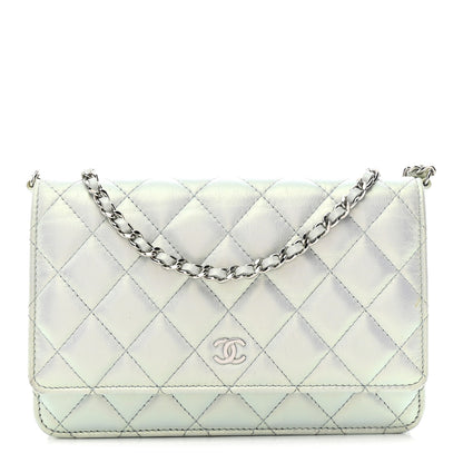 Chanel Iridescent Calfskin Quilted Wallet On Chain WOC Light Blue 1 of 12