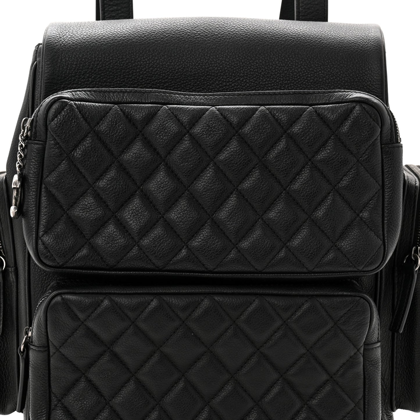 Grained Calfskin Quilted Large Casual Rock Backpack Black
