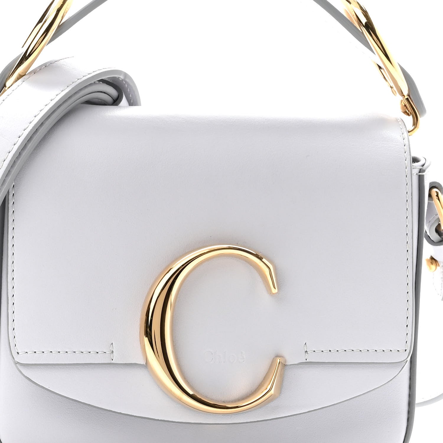 Chloe Shiny Calfskin Suede Mini C Double Carry Brilliant White 8 of 10