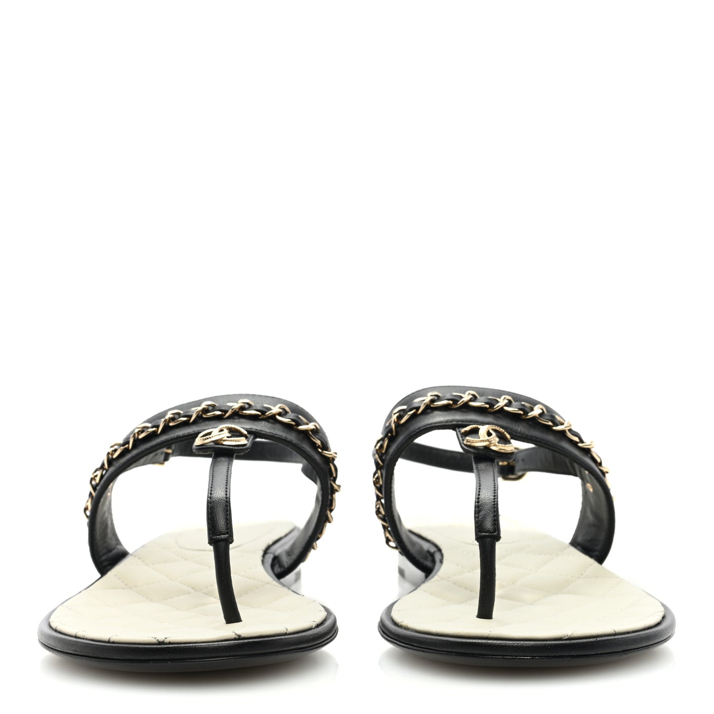 Lambskin Chain CC Sandals 38.5 Black