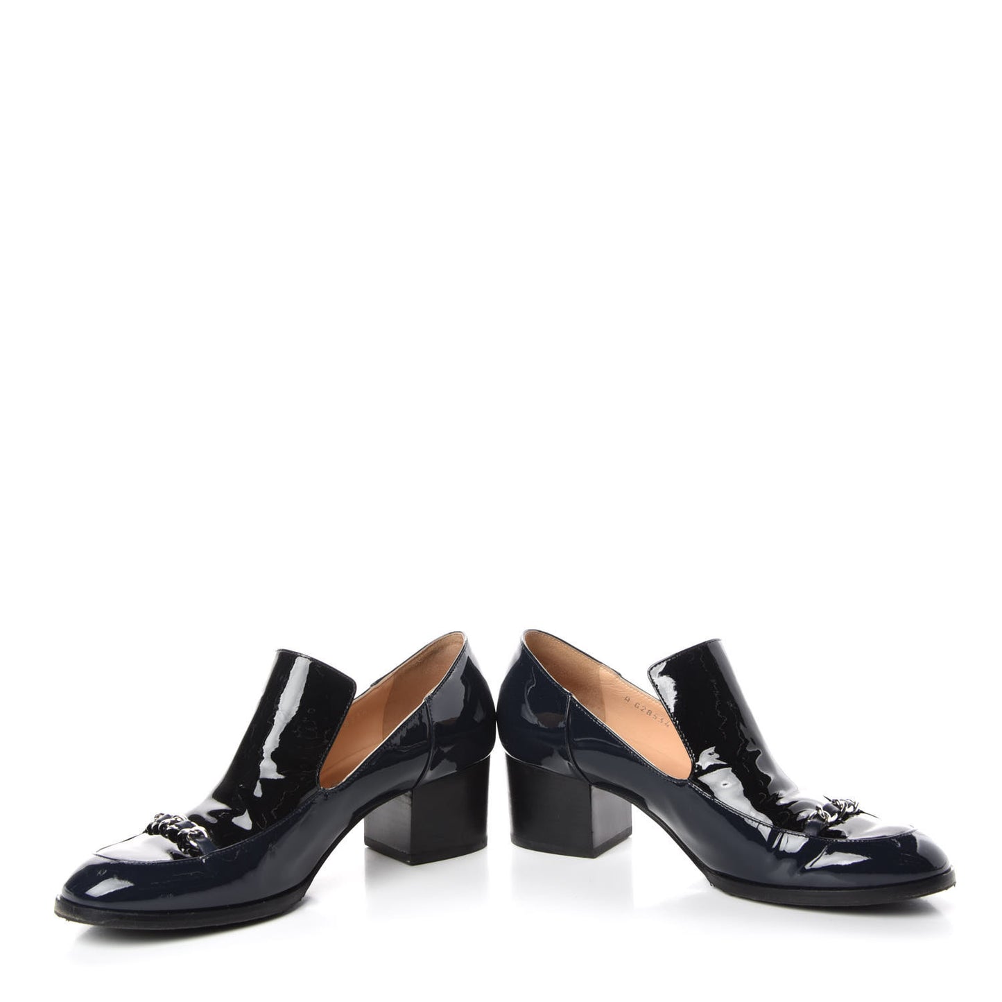 Patent Chain Loafers Pumps 38.5 Navy