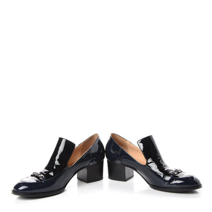 Chanel Patent Chain Loafers Pumps 38.5 Navy 5 of 14