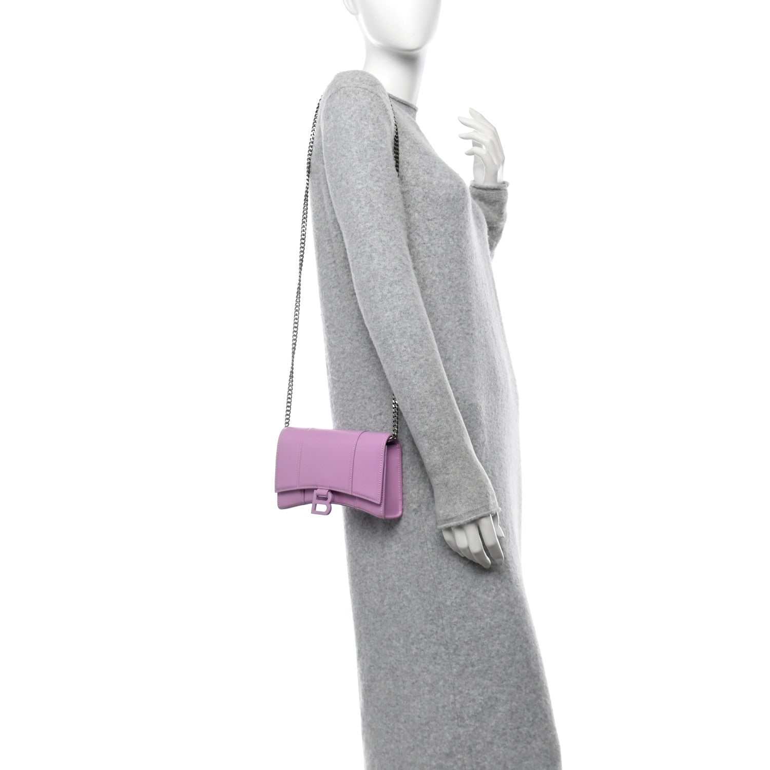 Balenciaga Shiny Box Calfskin Tonal B Hourglass Chain Bag Liliac 2 of 9