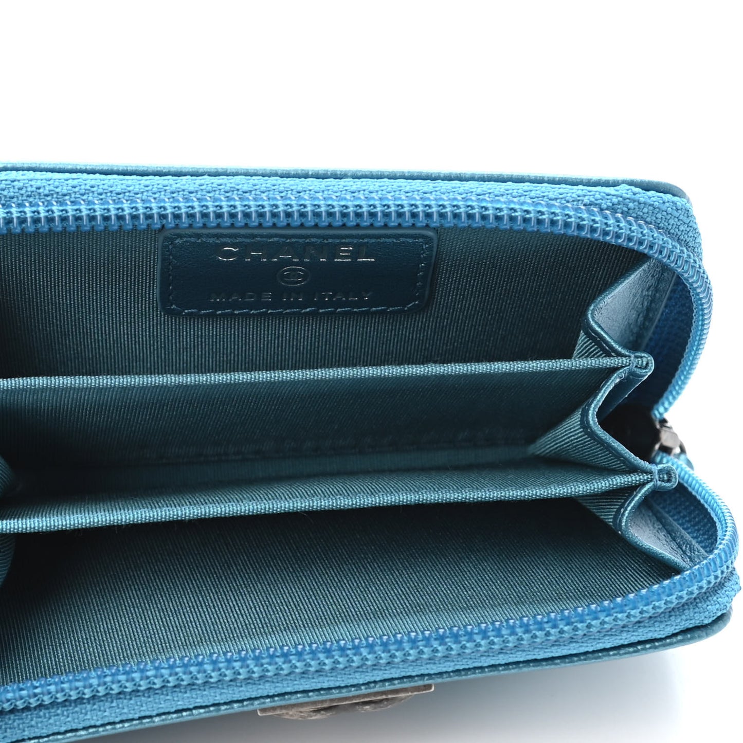 Metallic Caviar Quilted Boy Zip Around Coin Purse Wallet Turquoise