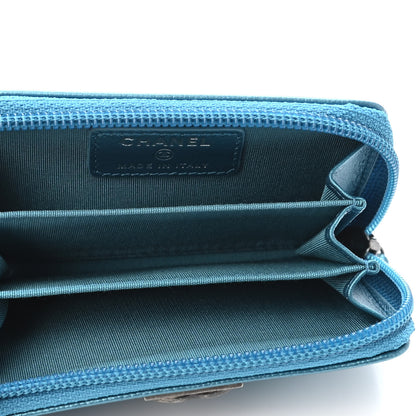 Chanel Metallic Caviar Quilted Boy Zip Around Coin Purse Wallet Turquoise 4 of 4