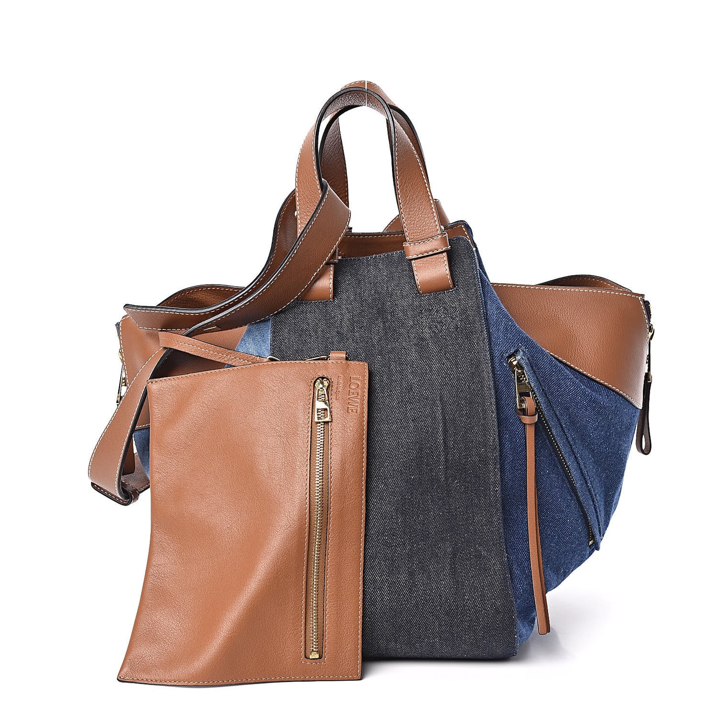 Calfskin Denim Medium Hammock Shoulder Bag Multitone Tan