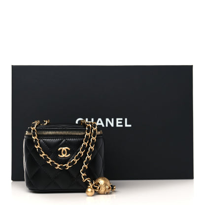 Chanel Lambskin Quilted Mini Pearl Crush Vanity Case With Chain Black 10 of 10