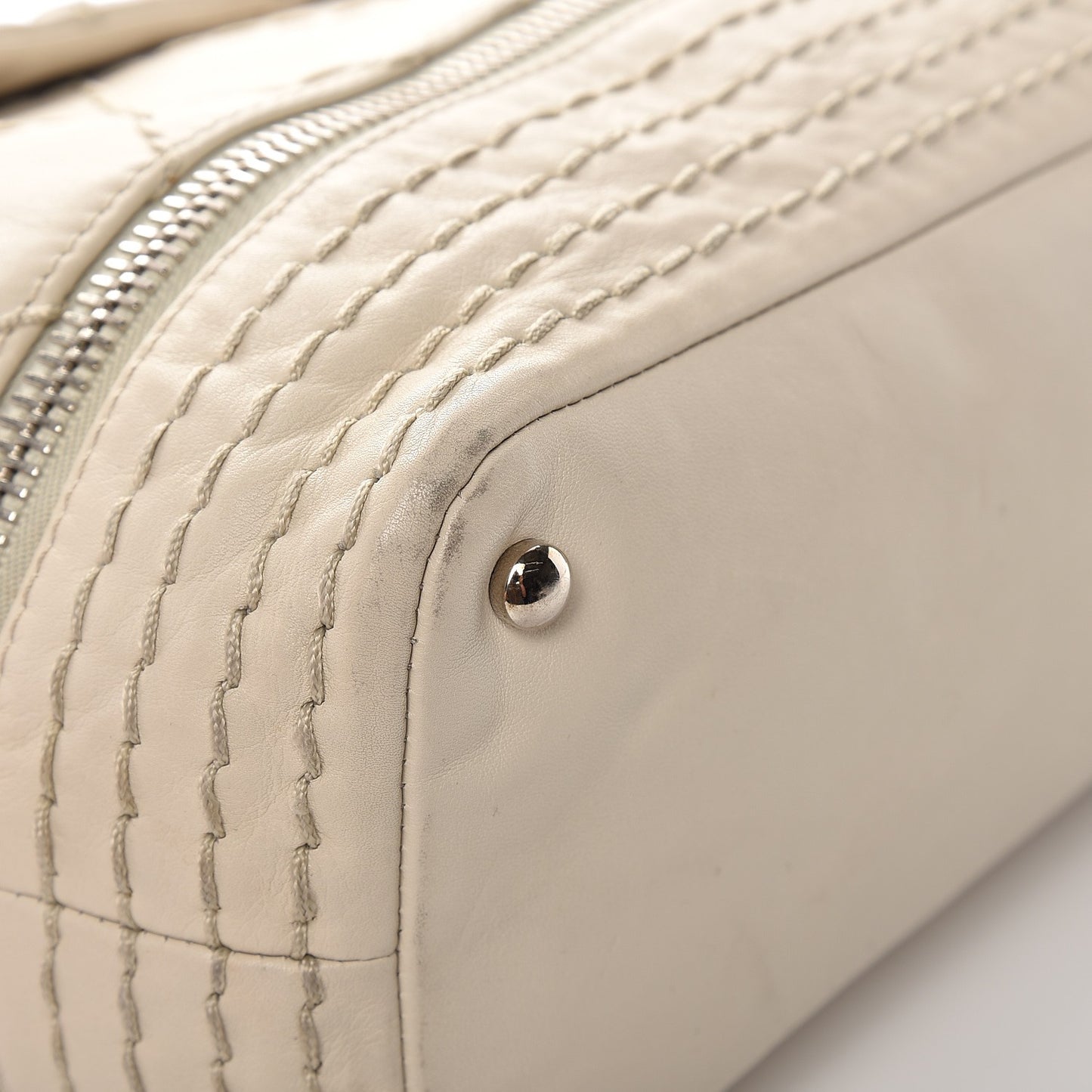 Calfskin Stitched Large Expandable Flap Bag White