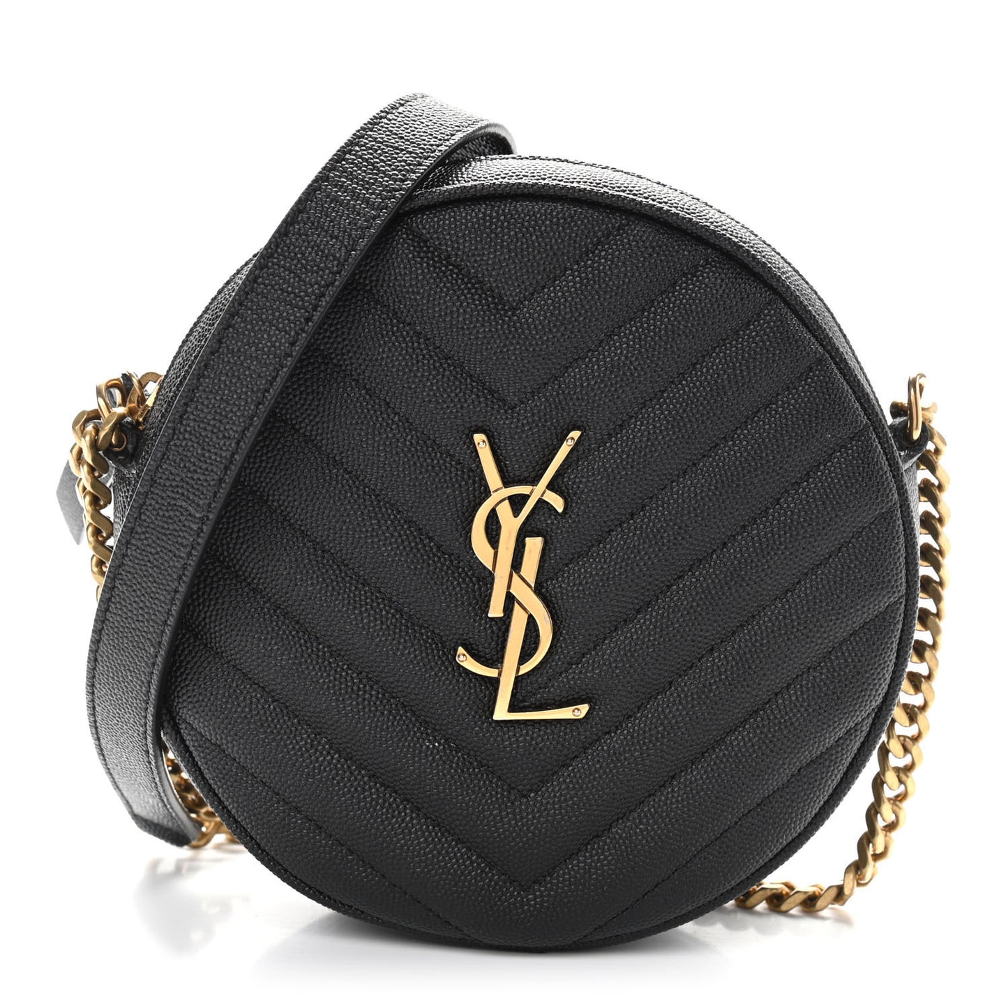 Grain De Poudre Matelasse Chevron Quilted Round Vinyle Camera Bag Black