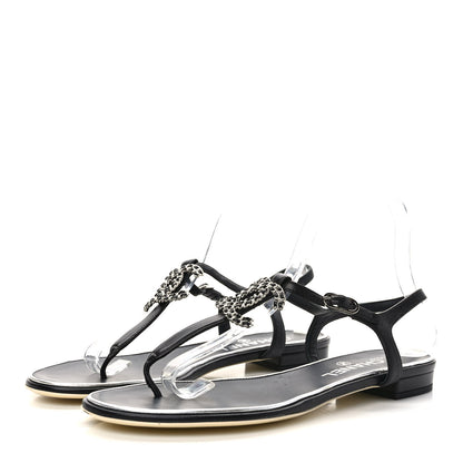 Chanel Lambskin CC Chain Thong Sandals 40 Black 3 of 8