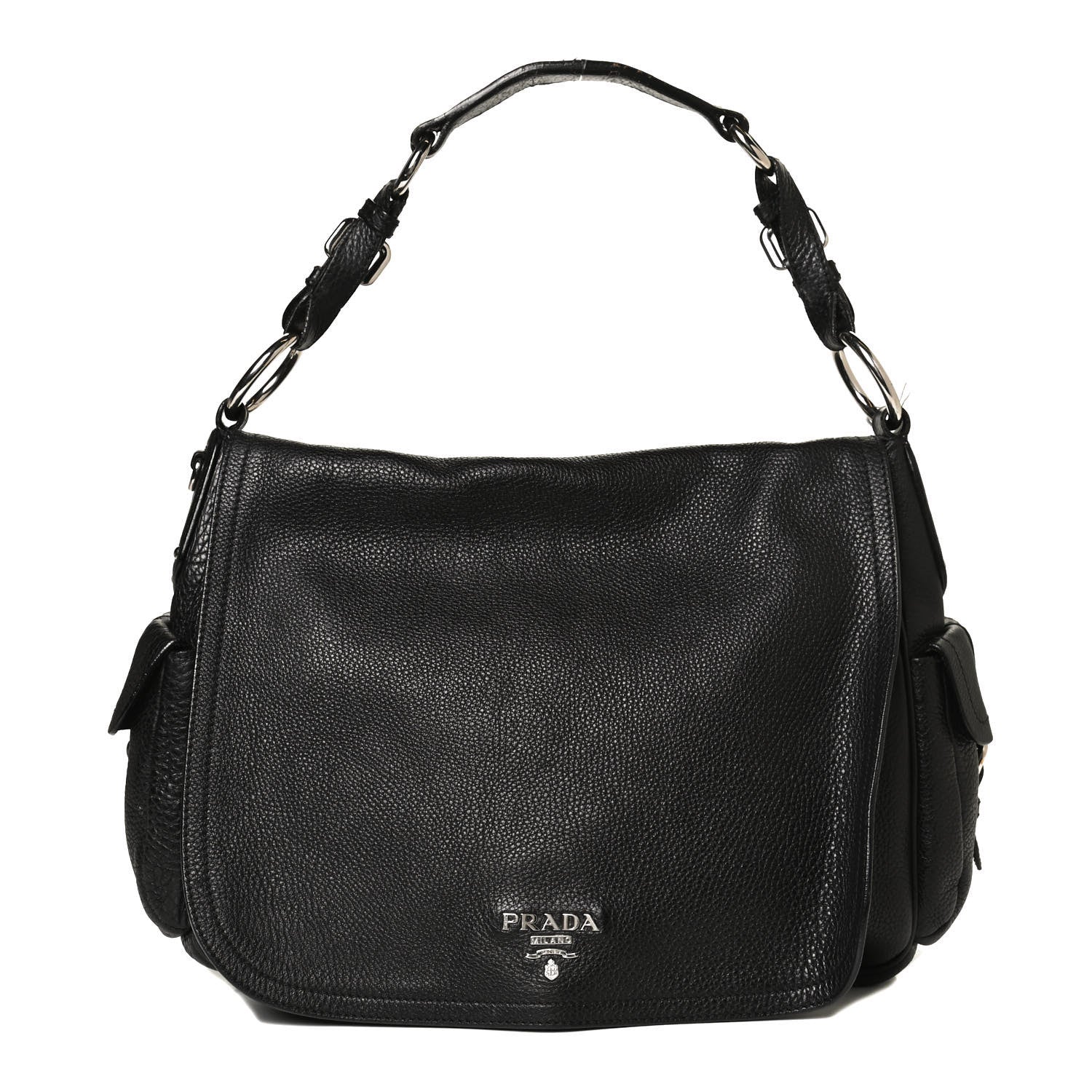 Prada Vitello Daino Flap Shoulder Bag Black 1 of 11