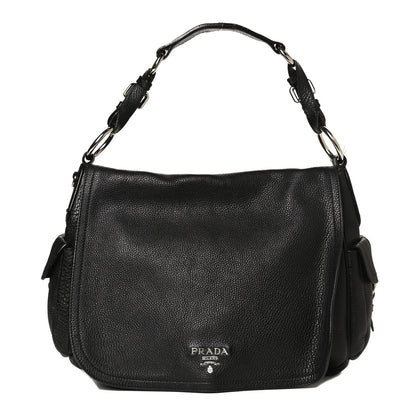 Prada Vitello Daino Flap Shoulder Bag Black 1 of 11