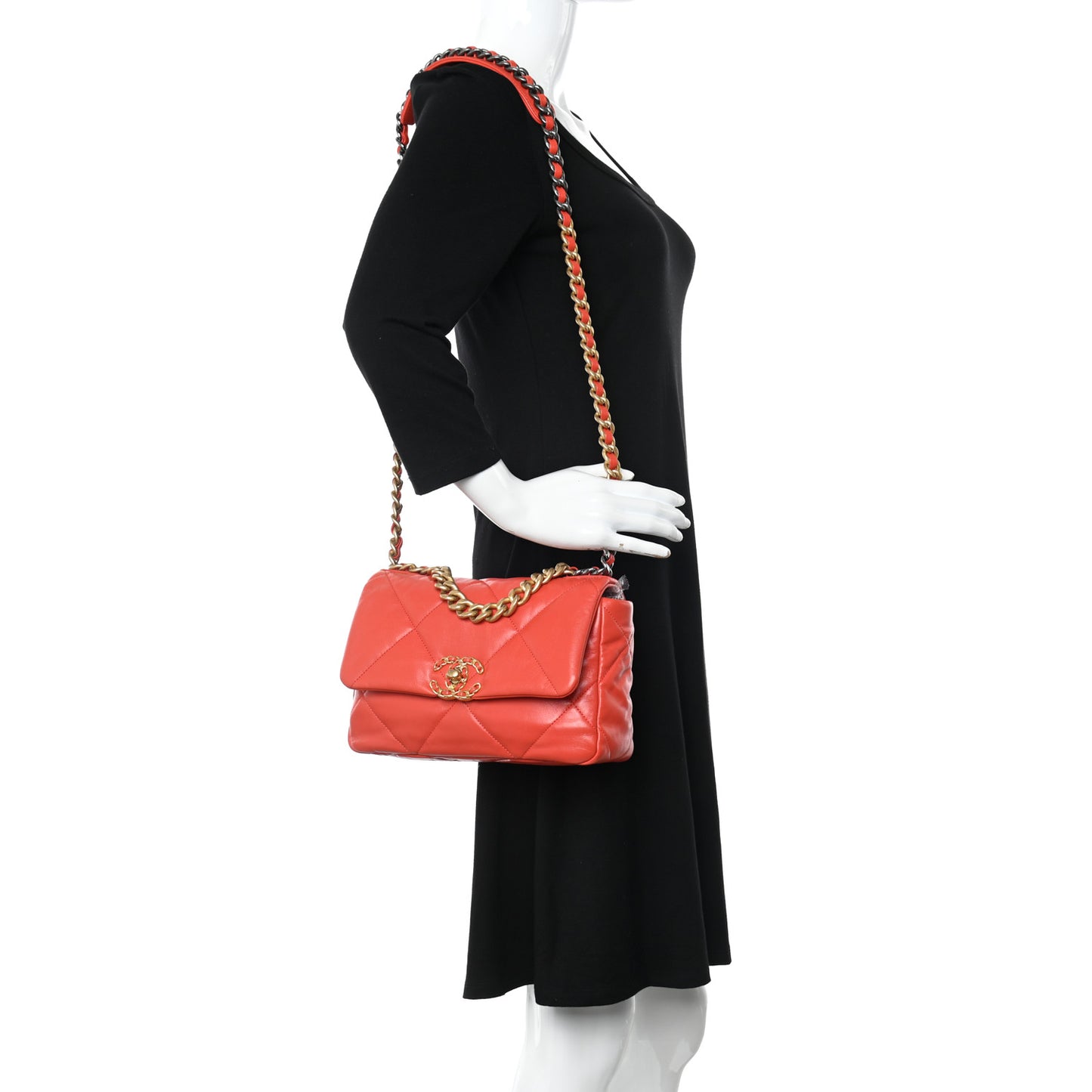 Goatskin Quilted Medium Chanel 19 Flap Orange