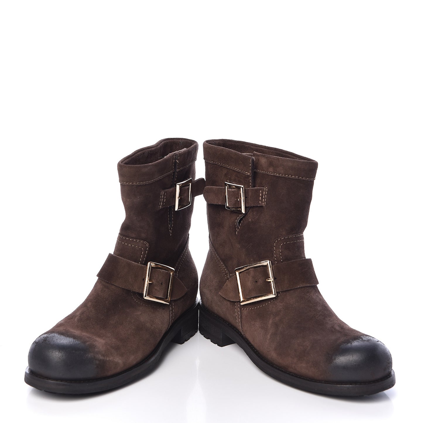 Distressed Waxed Suede Youth Biker Boots 37 Brown