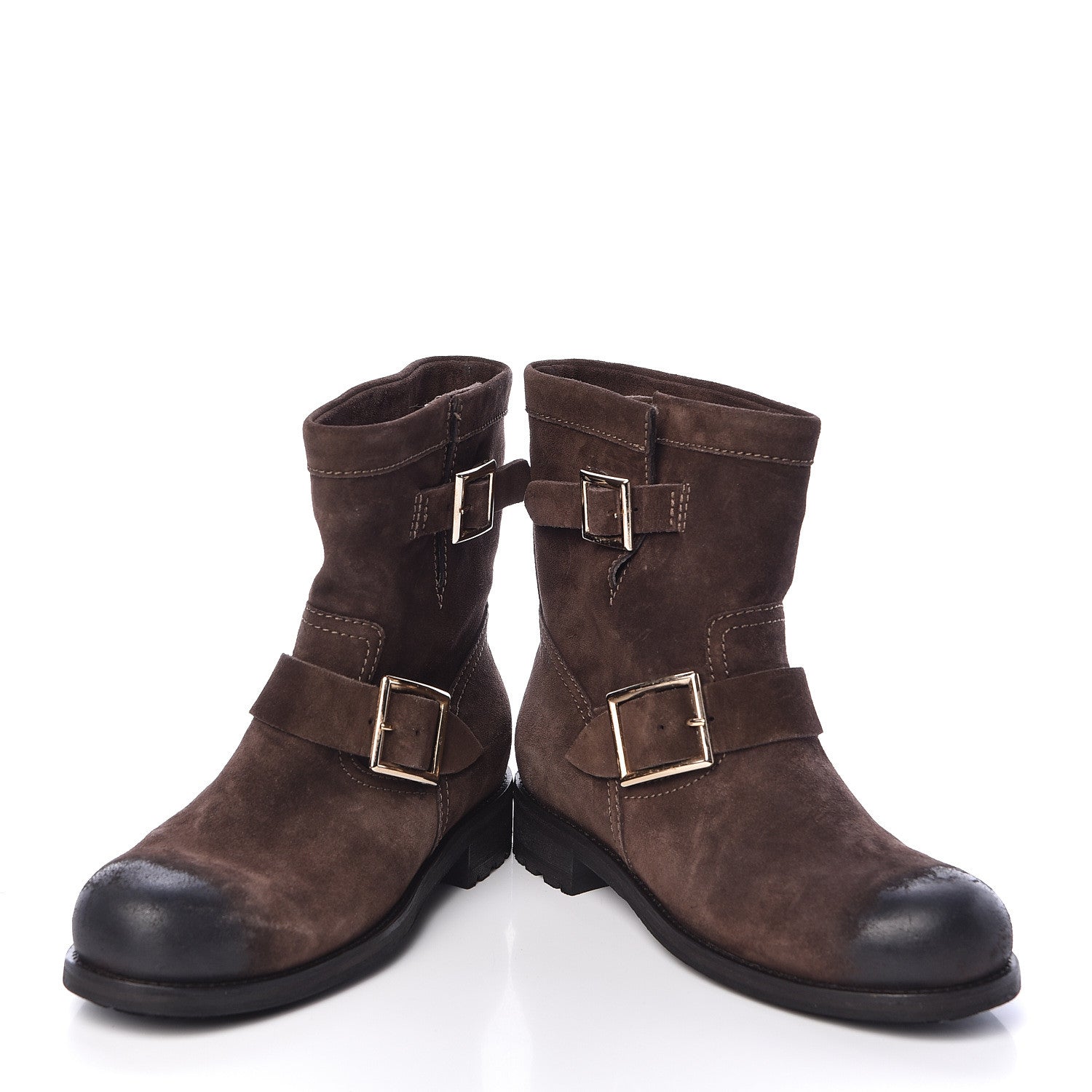 Jimmy Choo Distressed Waxed Suede Youth Biker Boots 37 Brown 5 of 10