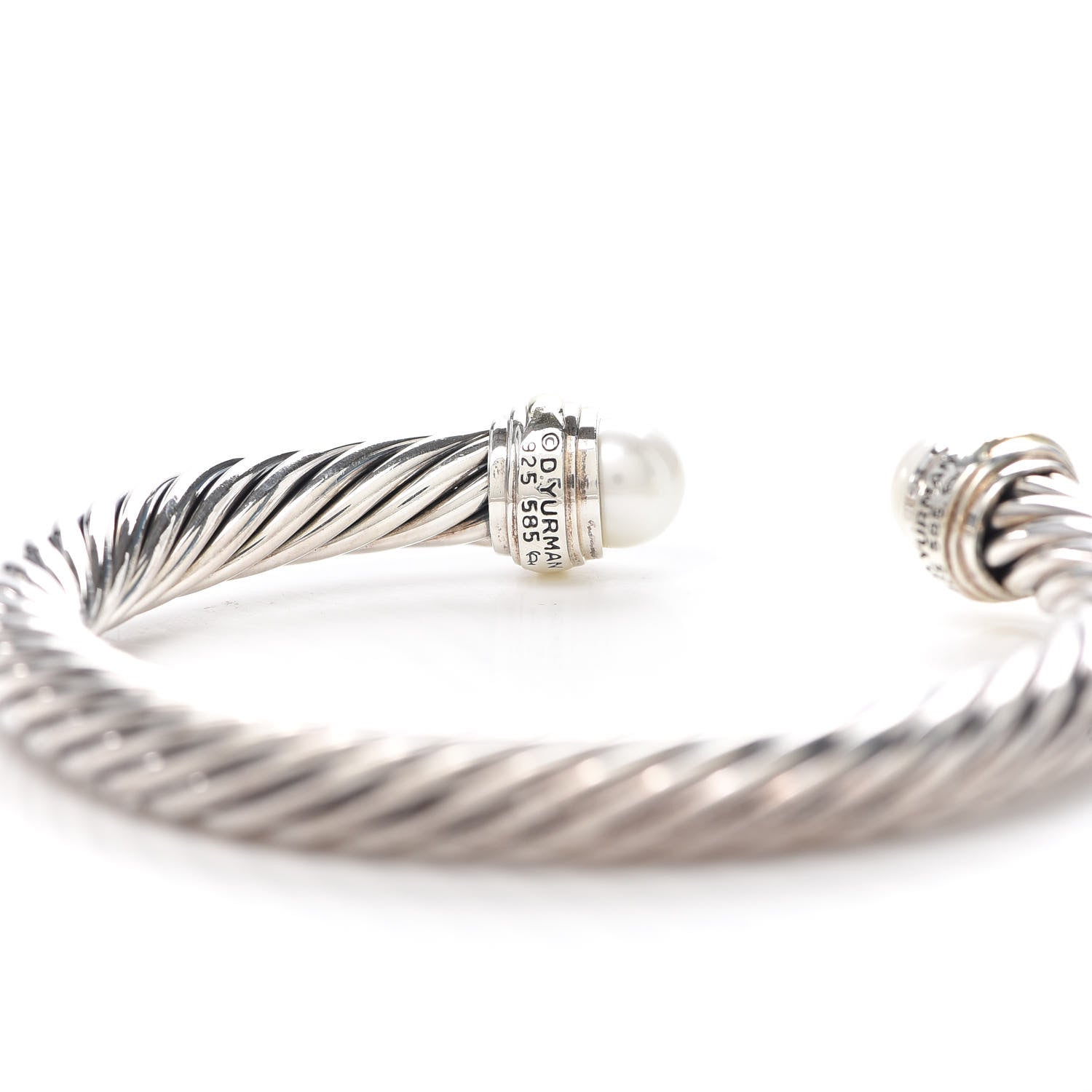 David Yurman Sterling Silver 14K Yellow Gold Pearl 7mm Cable Classics Bracelet 4 of 4