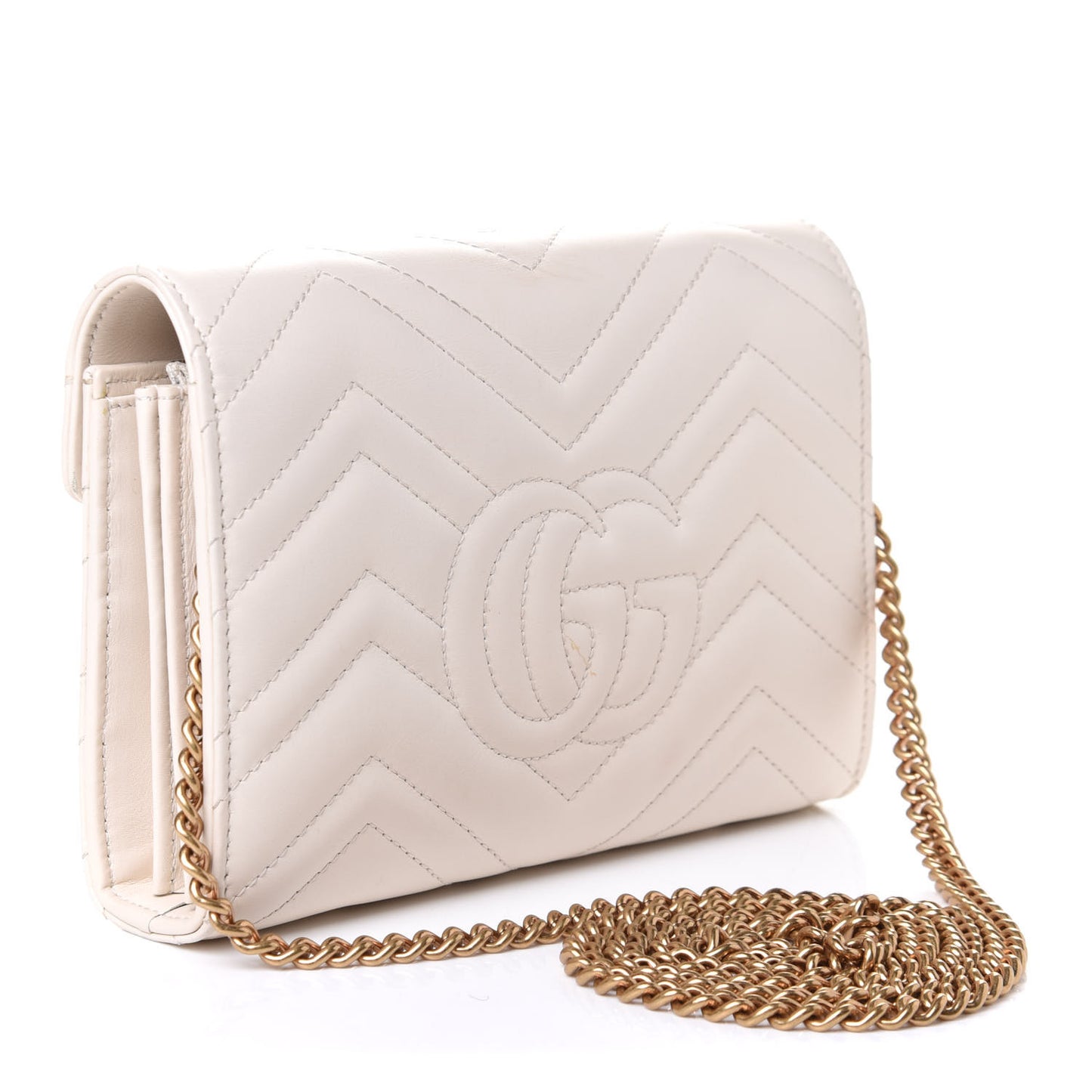 Calfskin Matelasse GG Marmont Chain Wallet Mystic White