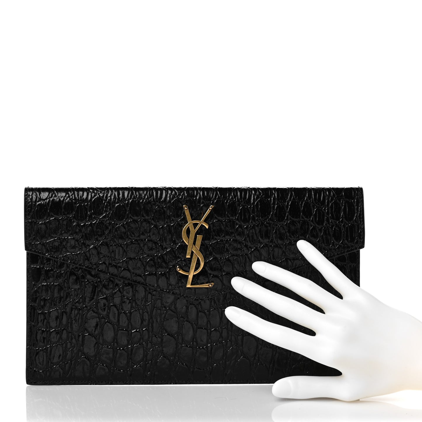 Calfskin Crocodile Embossed Uptown Monogram Pouch Black