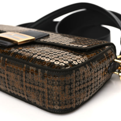 Fendi Fabric Jacquard Paillettes Vitello Seta FF Baguette Testa di Moro Real Ebano 10 of 10