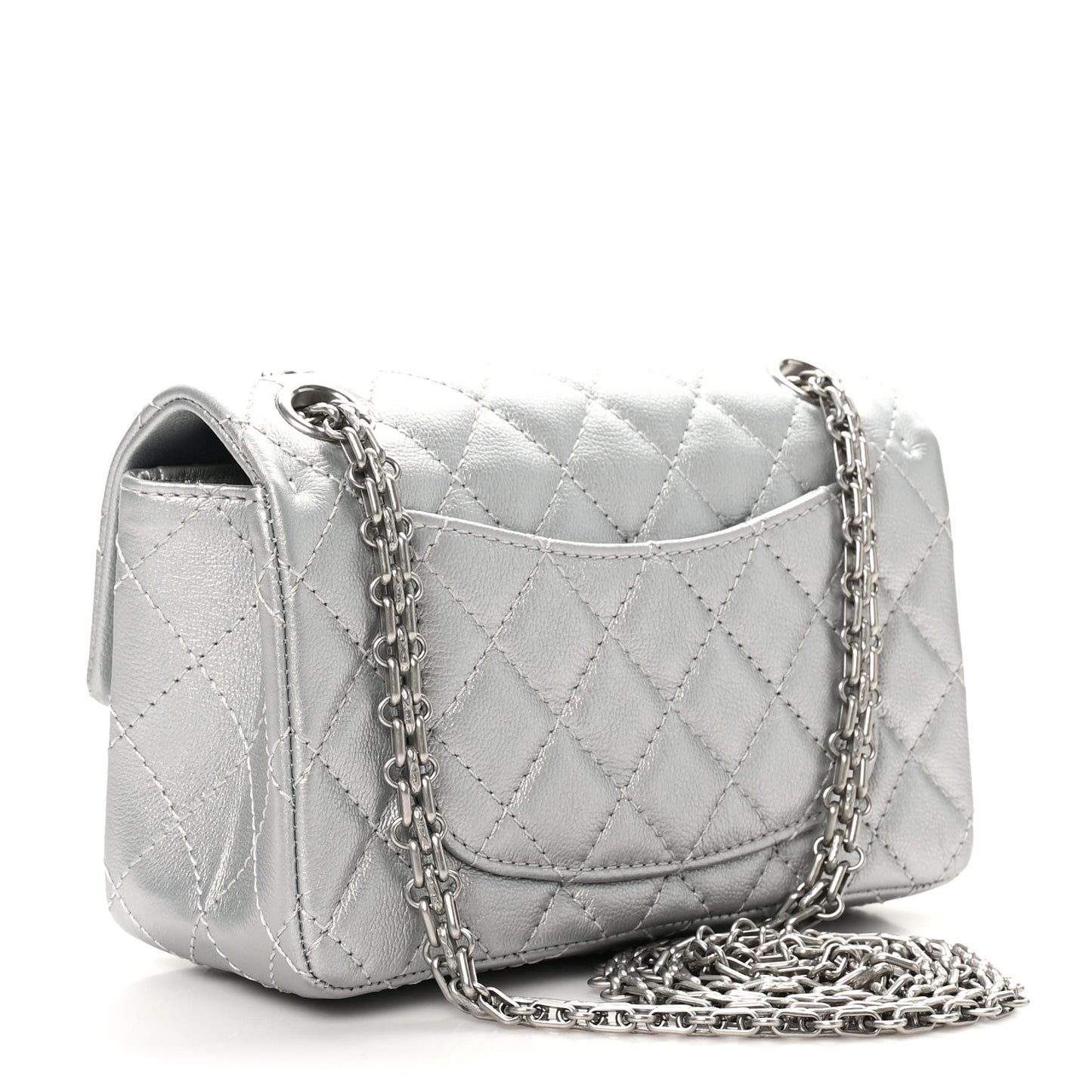 Metallic Grained Calfskin Quilted 2.55 Reissue Mini Flap Silver
