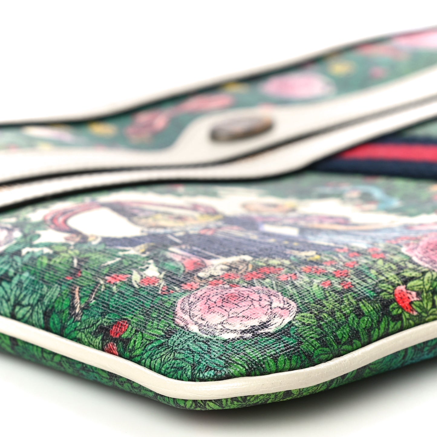 X YUKO HIGUCHI Canvas Calfskin GG Web Yuko Higuchi Print Large Ophidia Pouch Clutch White
