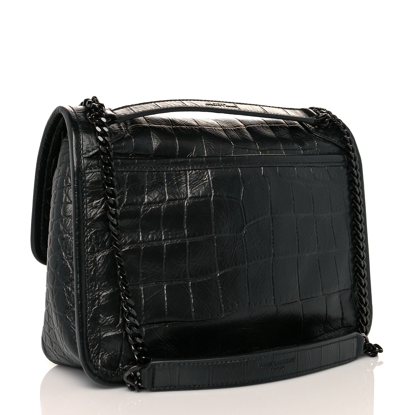 Calfskin Crocodile Embossed Matelasse Monogram Baby Niki Chain Satchel Black