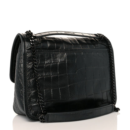 Saint Laurent Calfskin Crocodile Embossed Matelasse Monogram Baby Niki Chain Satchel Black 2 of 10