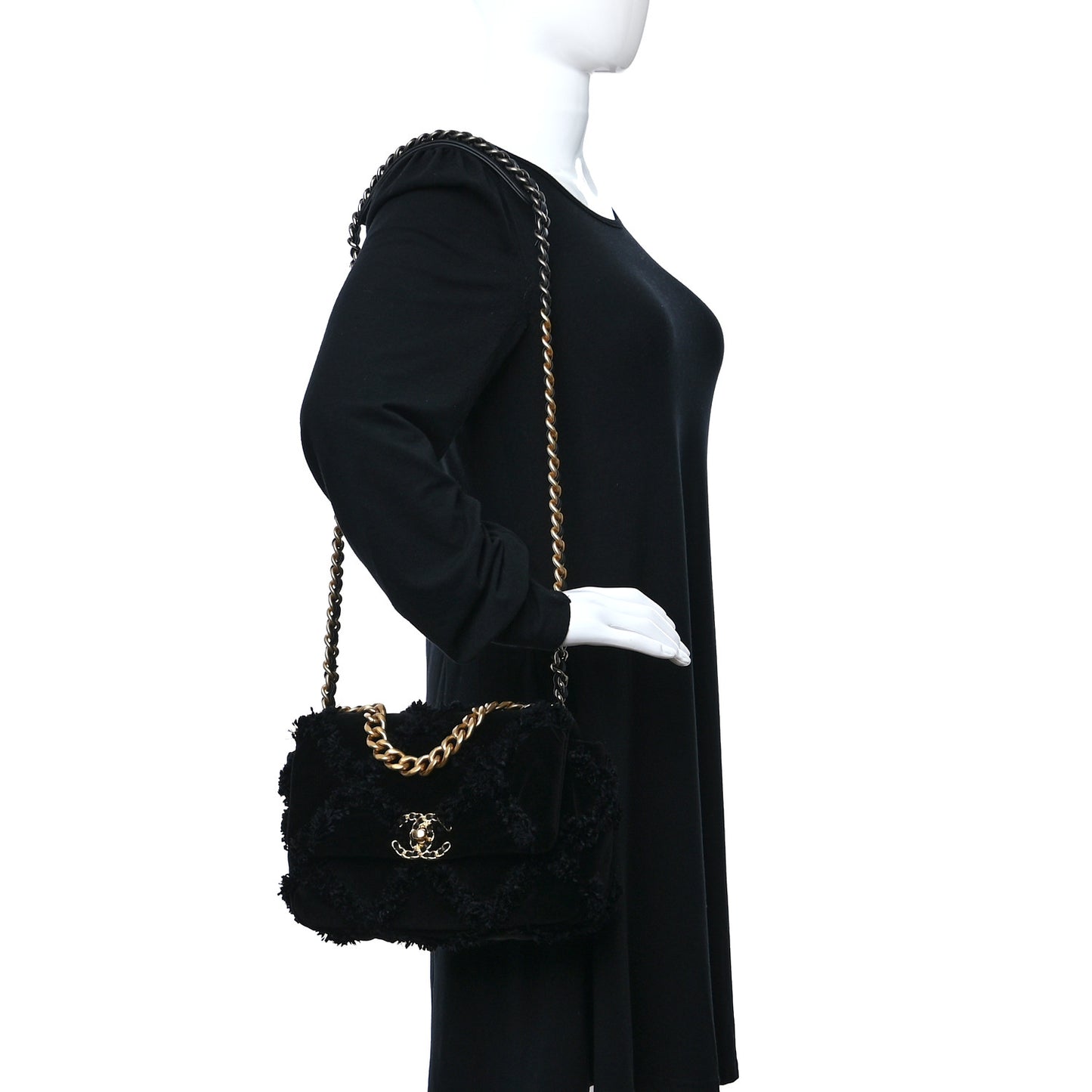 Cotton Canvas Quilted Medium Chanel 19 Flap Black