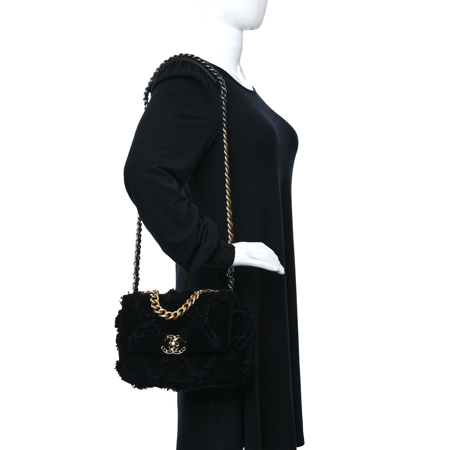 Chanel Cotton Canvas Quilted Medium Chanel 19 Flap Black 2 of 10
