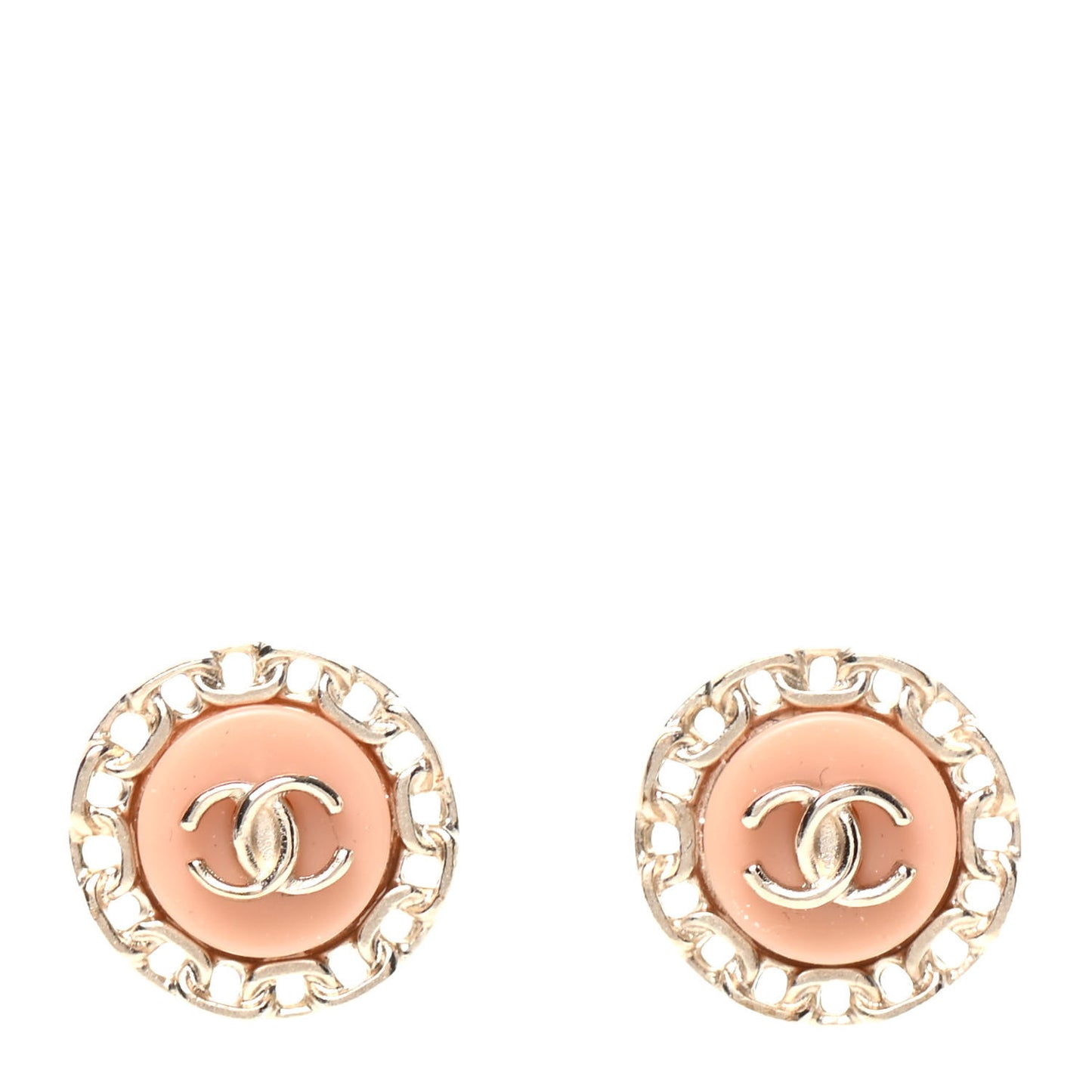 Resin Chain CC Round Earrings Gold Pink