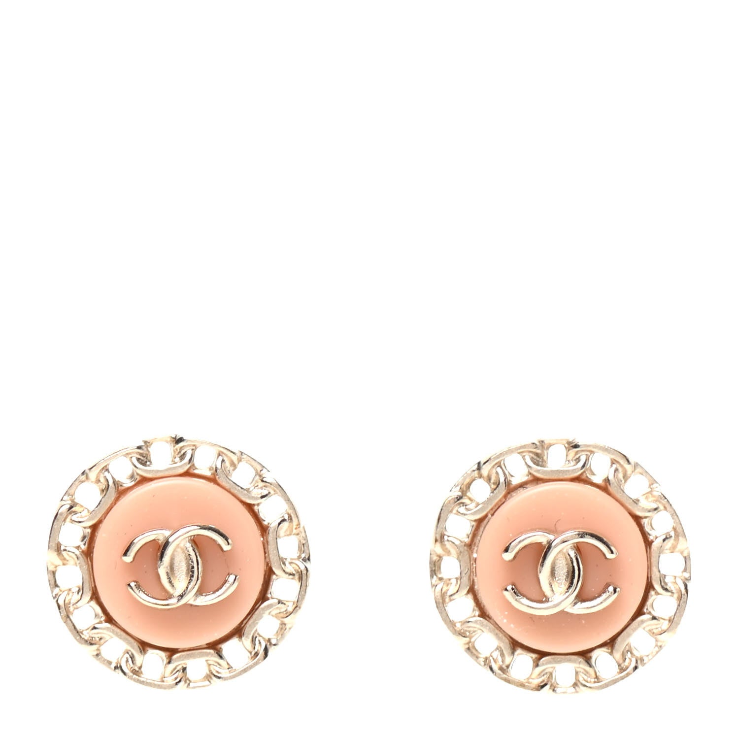 Chanel Resin Chain CC Round Earrings Gold Pink 1 of 5