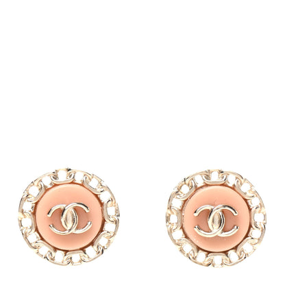 Chanel Resin Chain CC Round Earrings Gold Pink 1 of 5