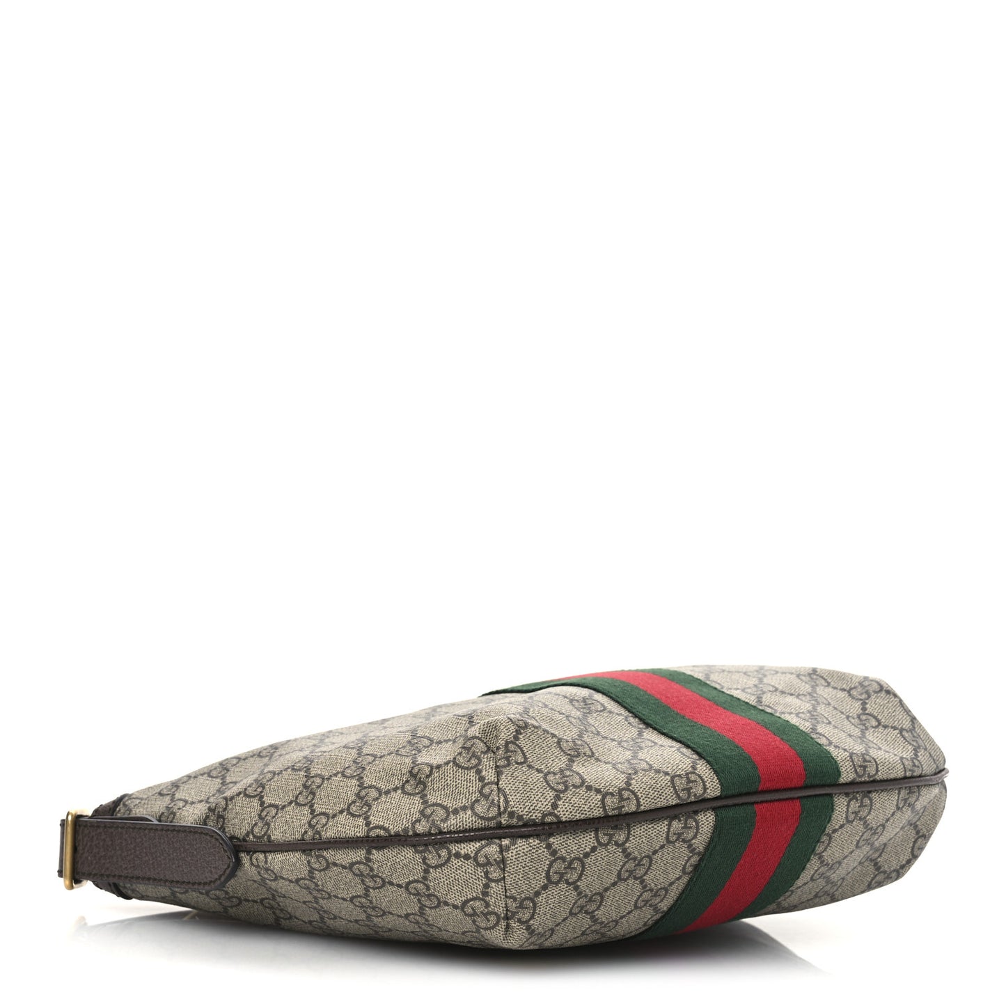 GG Supreme Monogram Textured Dollar Calfskin Web Small Ophidia Half Moon Hobo Beige Ebony New Acero