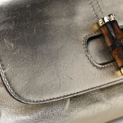 Gucci Metallic Calfskin Satin Bamboo Clutch Argento 14 of 15